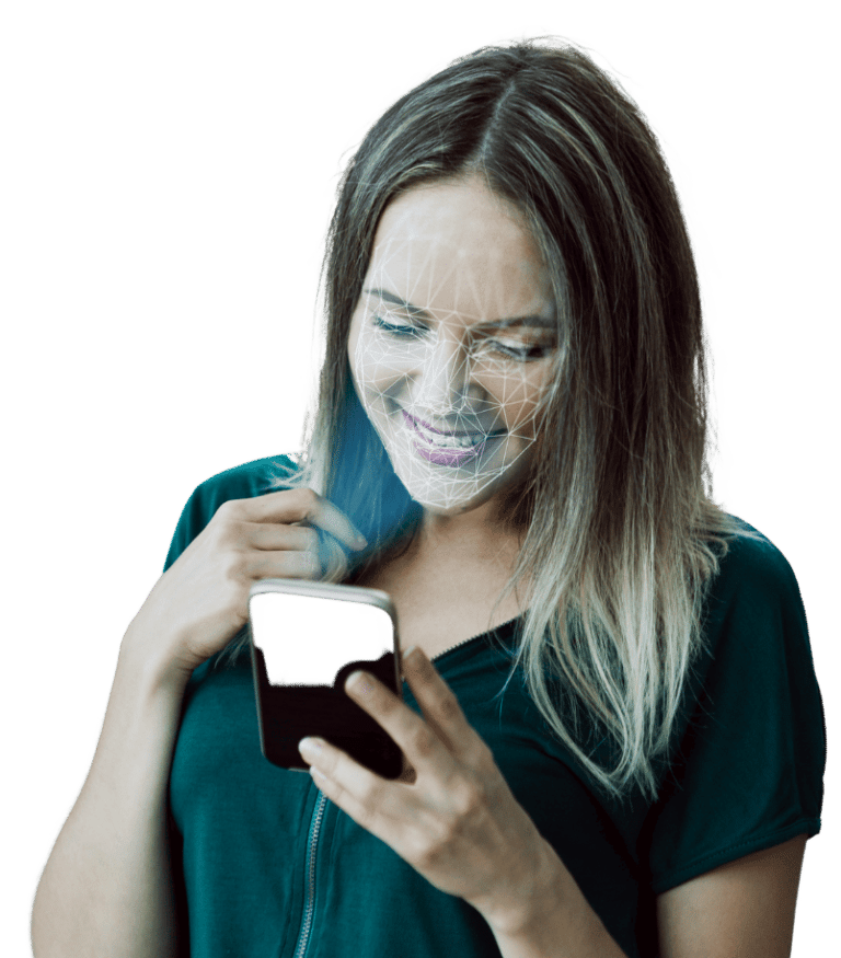 Woman looking at phone for Identity Verification